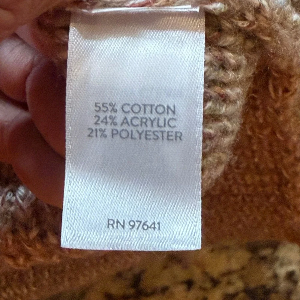 Pure Jill J Jill Marled Knit Cardigan Sweater Tan Brown Blue Open Front Large